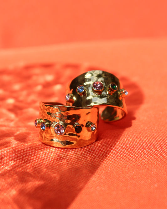 Anillo de acero con baño de oro 18k
