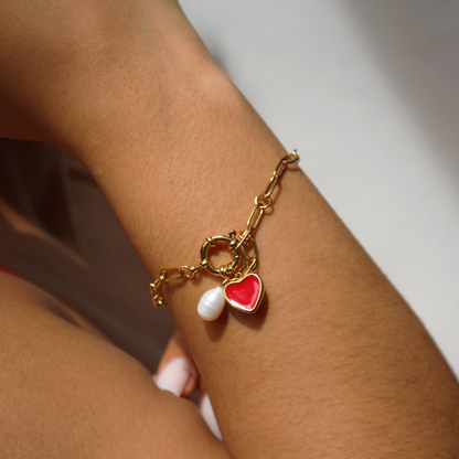 Pulsera de perla y corazón