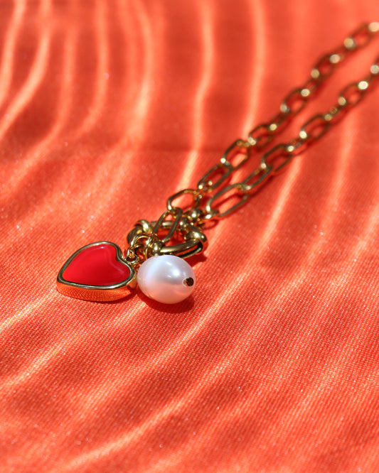 Pulsera de perla y corazón